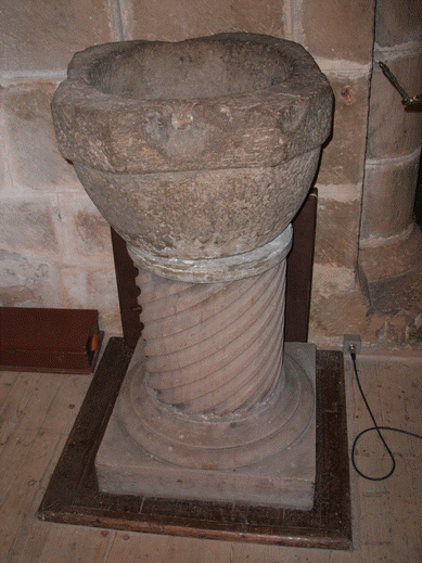 Celtic font in Birnie Church.